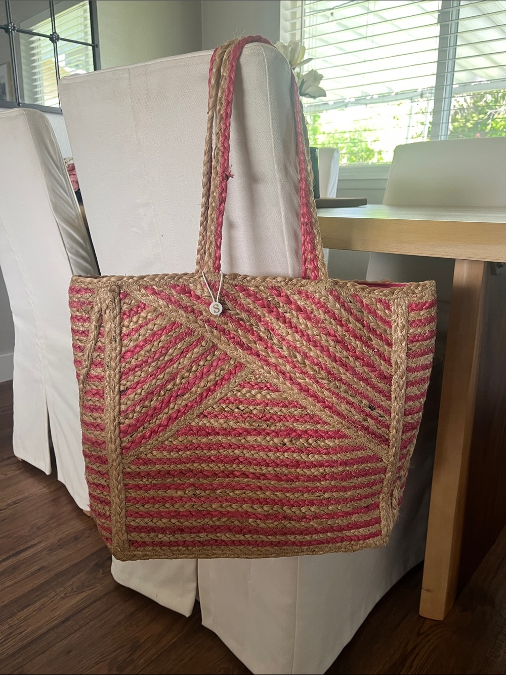 Shiraleah Chicago Natural and Pink Braided Straw Tote